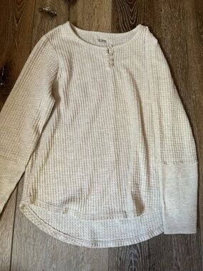 NWOT Girls Beige Waffle Knit Henley Top